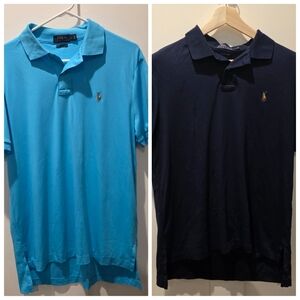 Polo Ralph Lauren Lot Of 2 Pima Soft Touch Blue Navy Mens Polo Shirts L Preppy